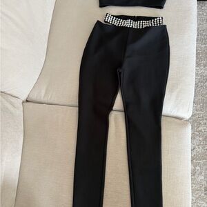 Fashion Nova Black Leggings with Pearl Waistband